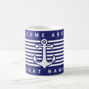 Nautical Anchor Design Navy Blue White Stripe Eleg Koffiemok