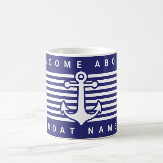 Nautical Anchor Design Navy Blue White Stripe Eleg Koffiemok (Center)