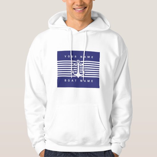 Nautical Anchor Design Navy Blue White Stripe Hood Hoodie (Voorkant)