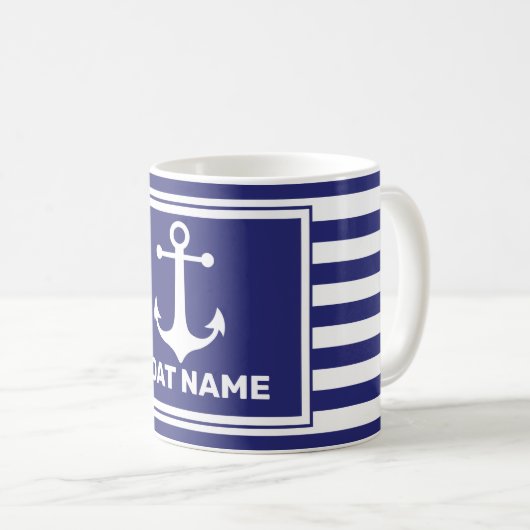 Nautical Anchor Design Navy Blue White Stripe Mok (Voorkant rechts)