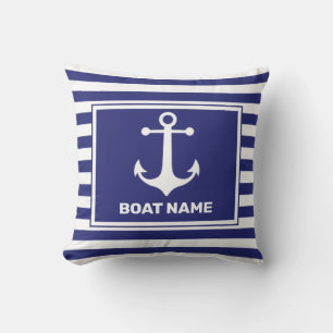 Nautical Anchor Design Navy Blue White Stripe Pill Kussen