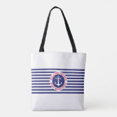 Nautical Anchor Design with Navy Stripes Tote Bag (Achterkant)