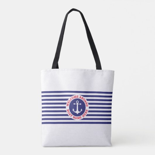 Nautical Anchor Design with Navy Stripes Tote Bag (Achterkant)