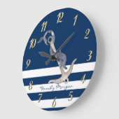 Nautical, Anchor Dolphin Navy Blue Striped Grote Klok (Hoek)