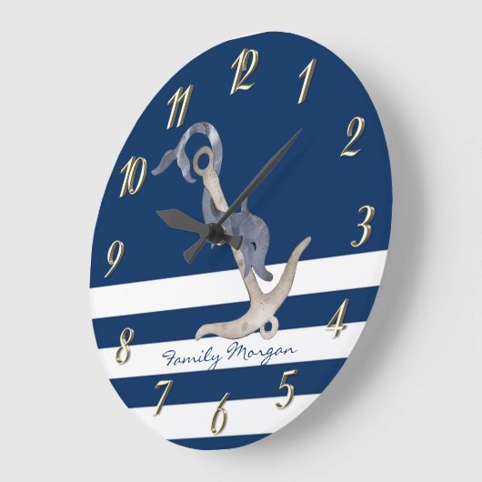 Nautical, Anchor Dolphin Navy Blue Striped Grote Klok (Hoek)