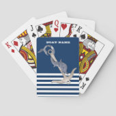 Nautical, Anchor Dolphin Navy Blue Striped Pokerkaarten (Achterkant)