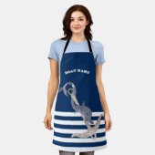 Nautical, Anchor Dolphin Navy Blue Striped Schort (Gedragen)