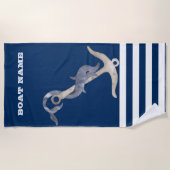 Nautical, Anchor Dolphin Navy Blue Striped Strandlaken (Voorkant)