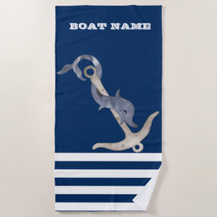 Nautical, Anchor Dolphin Navy Blue Striped Strandlaken