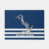 Nautical Anchor Dolphin Navy Blue Stripes Welcome Deurmat (Voorkant)