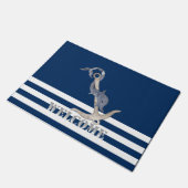 Nautical Anchor Dolphin Navy Blue Stripes Welcome Deurmat (Schuin)
