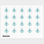 Nautical anchor douanenaam bruiloft gunsten sticke ronde sticker (Vel)