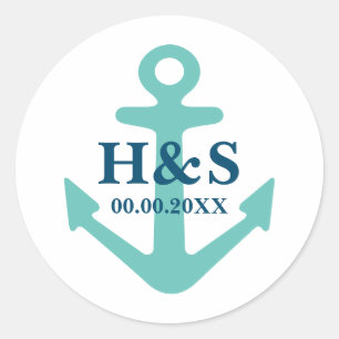Nautical anchor douanenaam bruiloft gunsten sticke ronde sticker