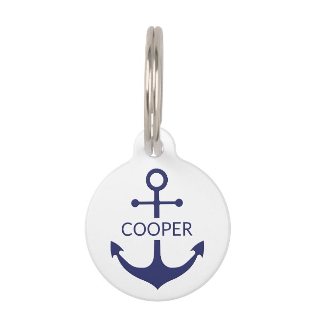 Nautical anchor douanenaam contact marine white huisdierpenning (Voorkant)