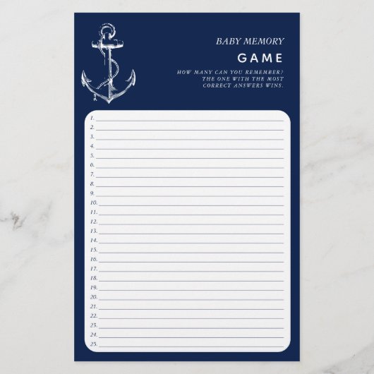 Nautical Anchor Double Side Navy Baby shower Games (Achterkant)