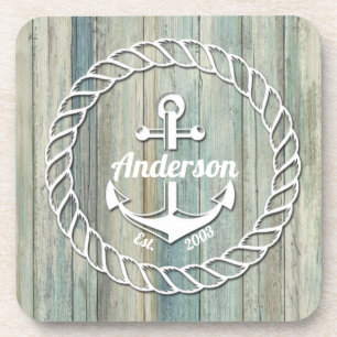 Nautical Anchor Familienaam Beach House Summer Bier Onderzetter