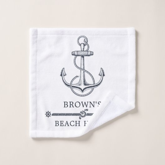 Nautical Anchor Familienaam Beach Lake House Bad Handdoek (Wasdoekje)