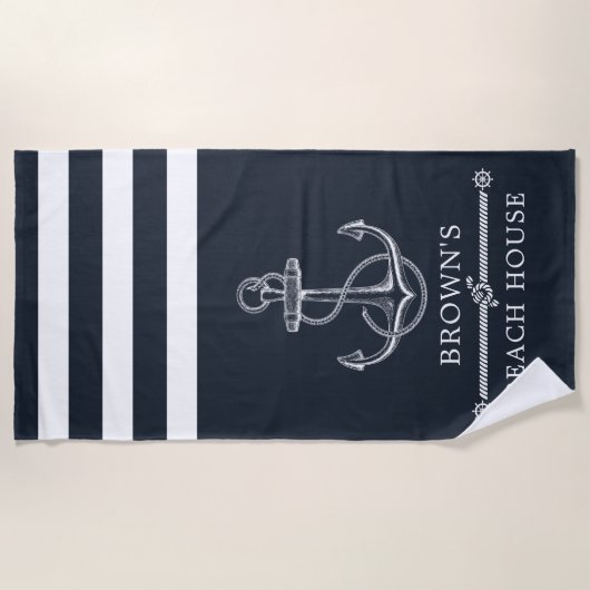 Nautical Anchor Familienaam Beach Lake House Strandlaken (Voorkant)