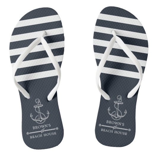 Nautical Anchor Familienaam Beach Lake House Teenslippers (Voetbed)