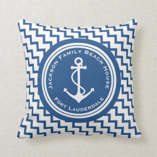 Nautical Anchor Family Beach House Modern Chevron Kussen