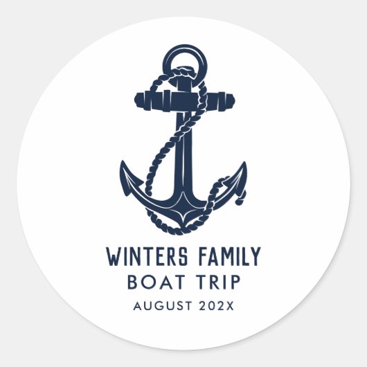 Nautical Anchor Family Boat Trip Custom Ronde Sticker (Voorkant)
