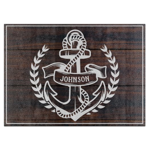 Nautical Anchor Family Name Beach House Snijplank (Voorkant)