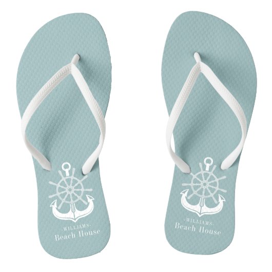 Nautical Anchor Family Name Beach House Teenslippers (Voetbed)