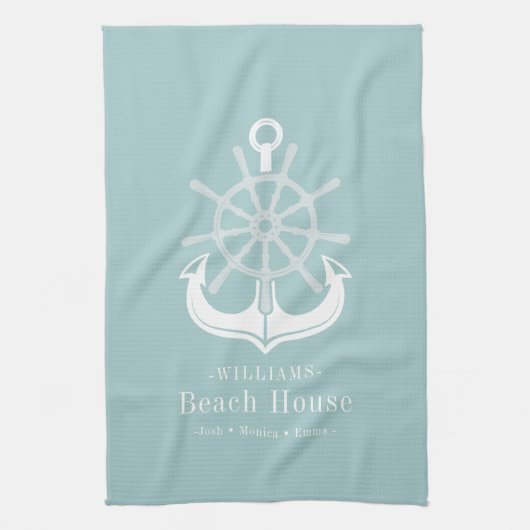 Nautical Anchor Family Name Beach House Theedoek (Verticaal)
