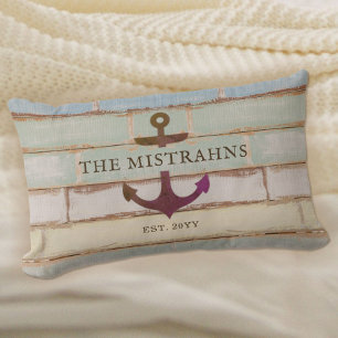 Nautical Anchor Family Name Rustic Wood Kussen