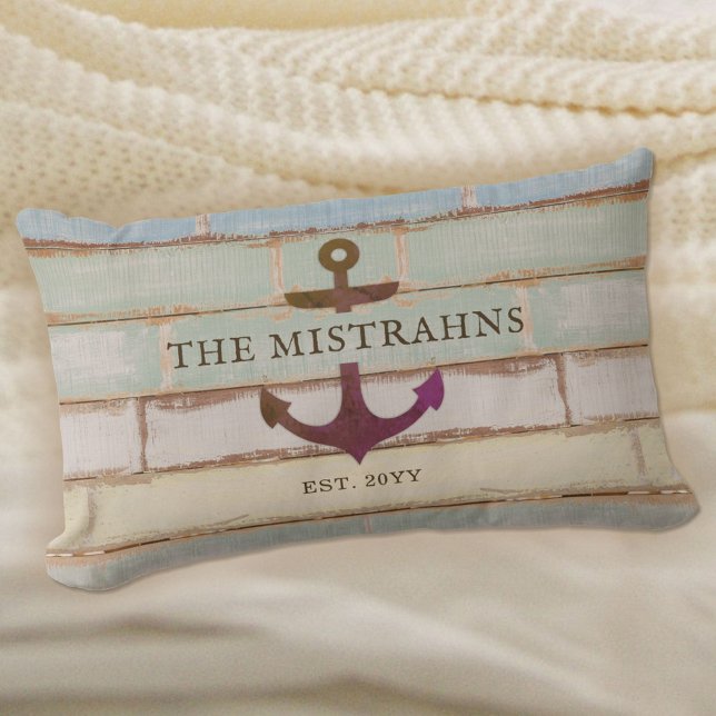 Nautical Anchor Family Name Rustic Wood Kussen (Creator heeft geüpload)