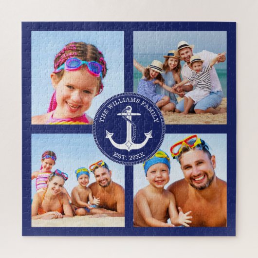 Nautical Anchor Family Photo Collage Blue Lijst Legpuzzel (Verticaal)
