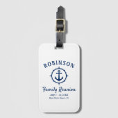 Nautical Anchor Family Reunion Navy Blue & White Bagagelabel (Voorkant (verticaal))