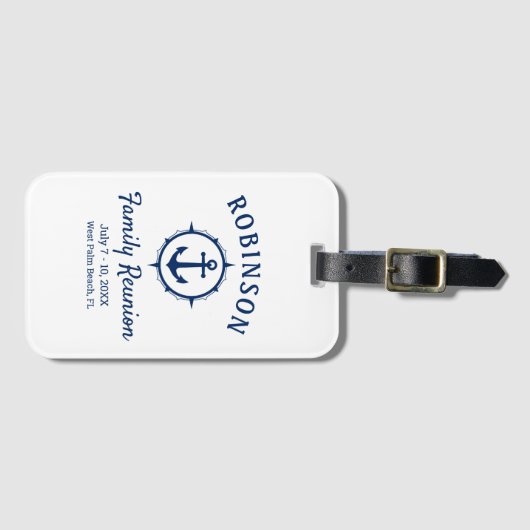 Nautical Anchor Family Reunion Navy Blue & White Bagagelabel (Voorkant (horizontaal))