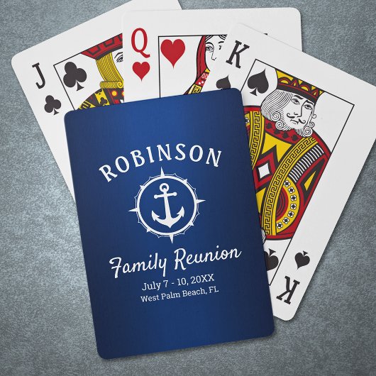 Nautical Anchor Family Reunion Navy Blue & White Pokerkaarten