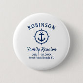 Nautical Anchor Family Reunion Navy Blue & White Ronde Button 5,7 Cm (Voorkant)
