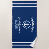 Nautical Anchor Family Reunion Navy Blue & White Strandlaken (Voorkant)