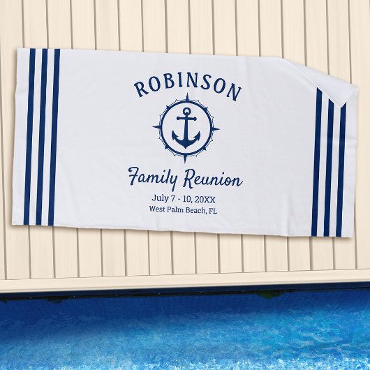 Nautical Anchor Family Reunion Navy Blue & White Strandlaken