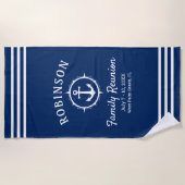 Nautical Anchor Family Reunion Navy Blue & White Strandlaken (Voorkant)