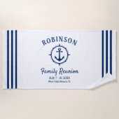 Nautical Anchor Family Reunion Navy Blue & White Strandlaken (Voorkant)
