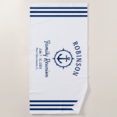 Nautical Anchor Family Reunion Navy Blue & White Strandlaken (Voorkant)
