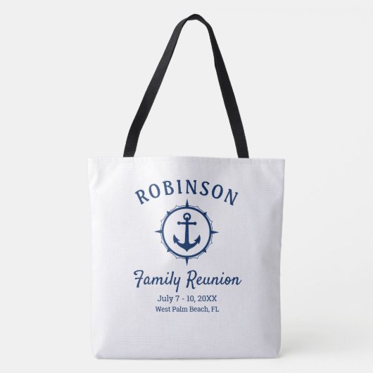 Nautical Anchor Family Reunion Navy Blue & White Tote Bag (Voorkant)
