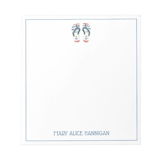 Nautical Anchor Flip Flops Personalized Notitieblok (Voorkant)