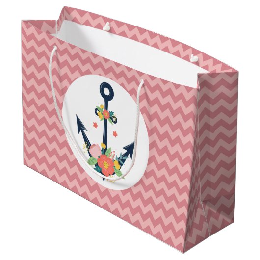 Nautical Anchor Floral Baby Girl Shower Groot Cadeauzakje (Achterkant Gekanteld)