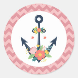 Nautical Anchor Floral Baby Girl Shower Ronde Sticker