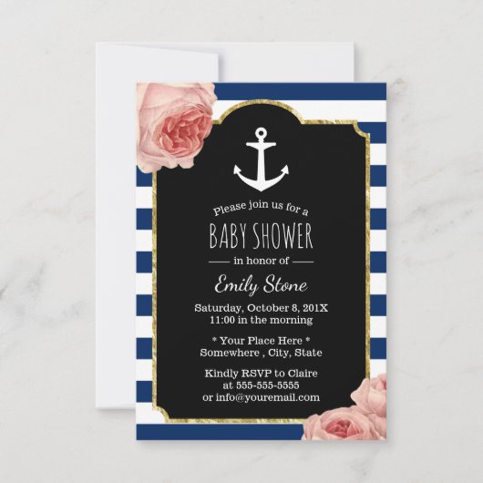 Nautical Anchor  Floral Baby shower Kaart (Voorkant)