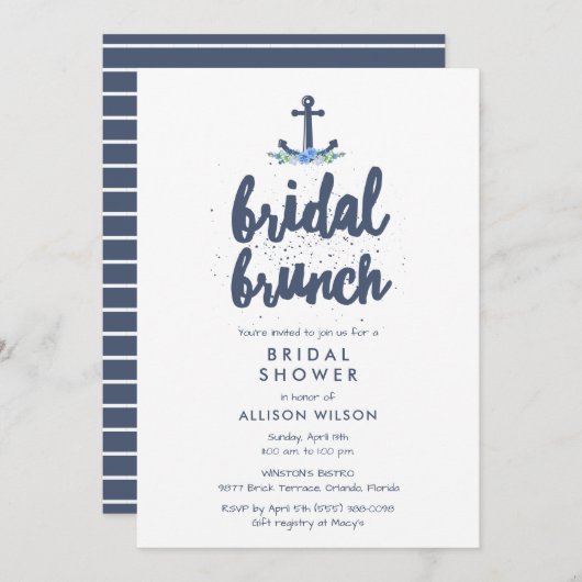 Nautical Anchor Floral Bridal Brunch Shower Kaart (Voorkant / Achterkant)