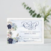 Nautical Anchor Floral Elegant Script Navy Blue RSVP Kaartje (Staand voorkant)