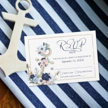 Nautical Anchor Floral Elegant Script Navy Blue