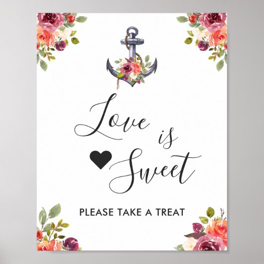 Nautical Anchor Floral Love is Sweet Dessert Bar Poster (Voorkant)
