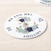 Nautical Anchor Floral MR en MRS Ronde Kartonnen Onderzetter (Gebogen)